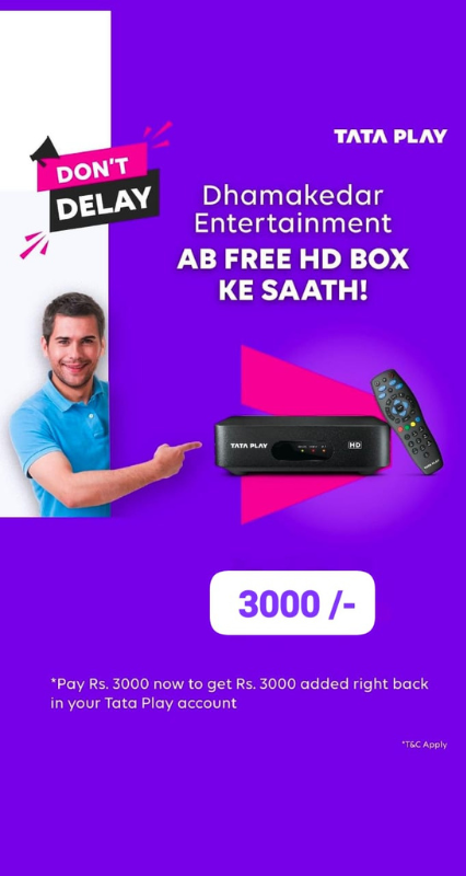 Experience high-definition picture clarity with Tata Play DTH services.